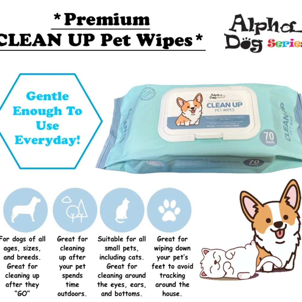 Alpha Dog Series - Natural Clean Up Grooming Wipes for Dogs - 70ct. (Pack of 3)
